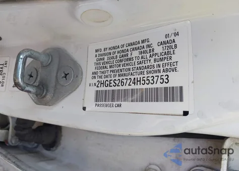 2004 Honda Civic Ex from USA, damaged, VIN 2HGES26724H553753